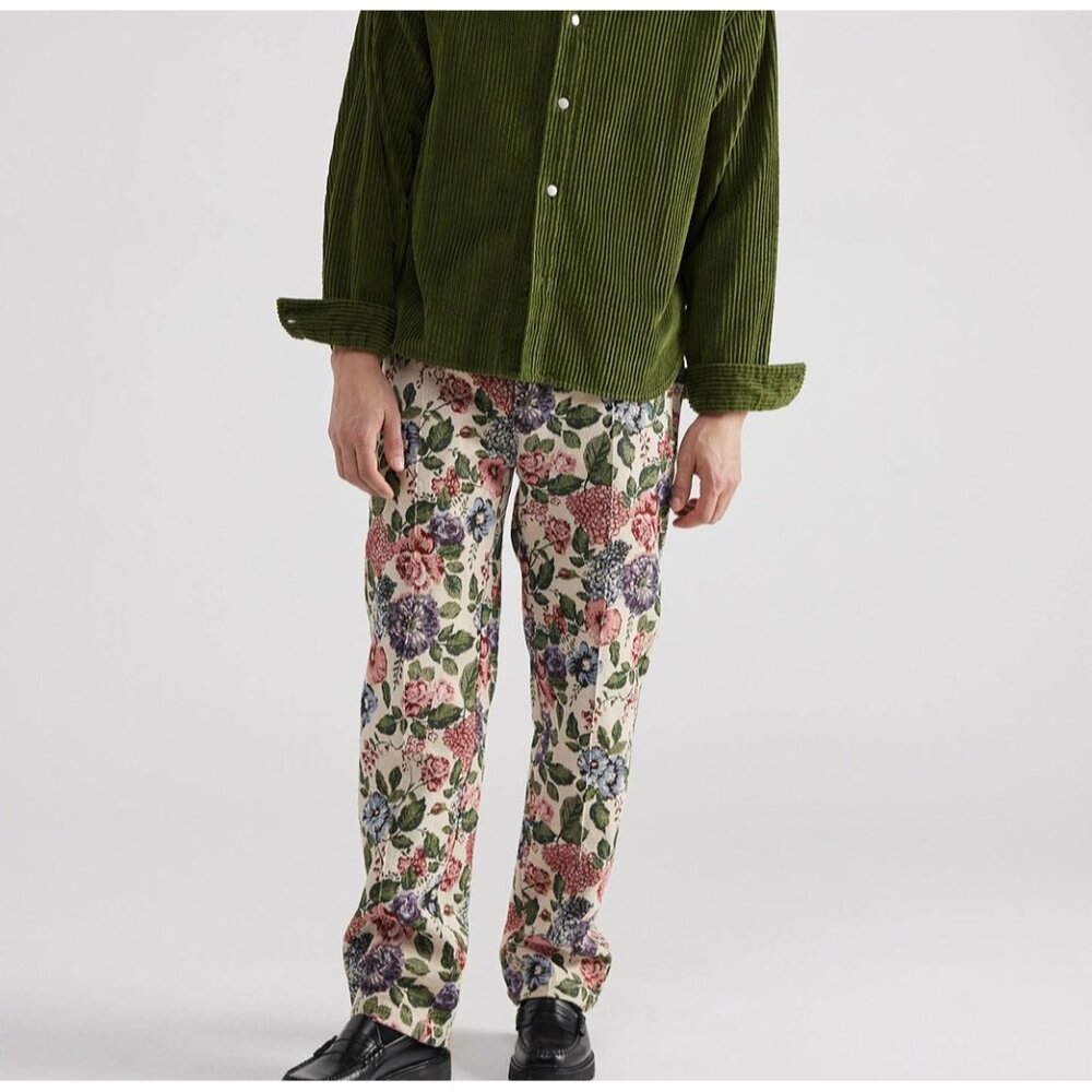 Teddy Fresh Tapestry Pants Unisex Sz 28 Beige Pink Multicolor Floral Lined NWOT